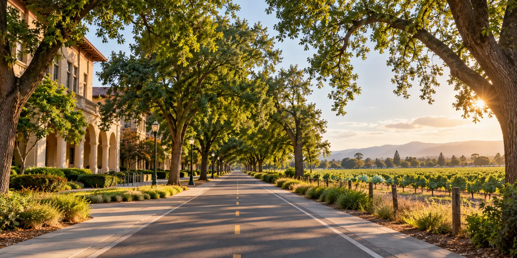 Vista panorámica de Davis, California, con calles para bicicletas, campus y campos alrededor de Davis