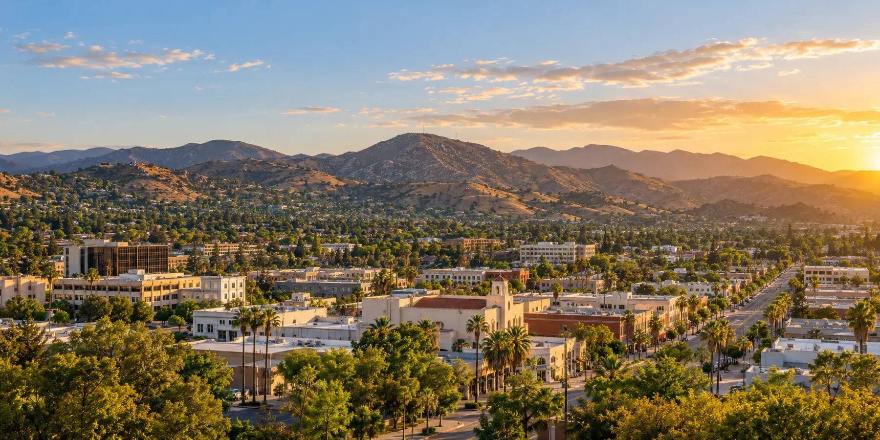 Vista panorámica de El Cajon, California, con valle urbano y colinas de El Cajon